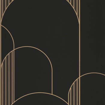 Black and gold non-woven wallpaper architectural forms Caselio - Labyrinth Texdecor LBY102119022