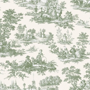 Nature non-woven wallpaper green and cream Blooming Garden Rasch Textil 084045