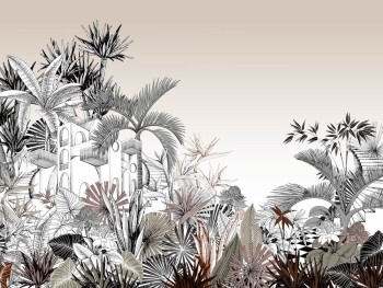 Gray taupes mural jungle pattern Tropical House Rasch 688139
