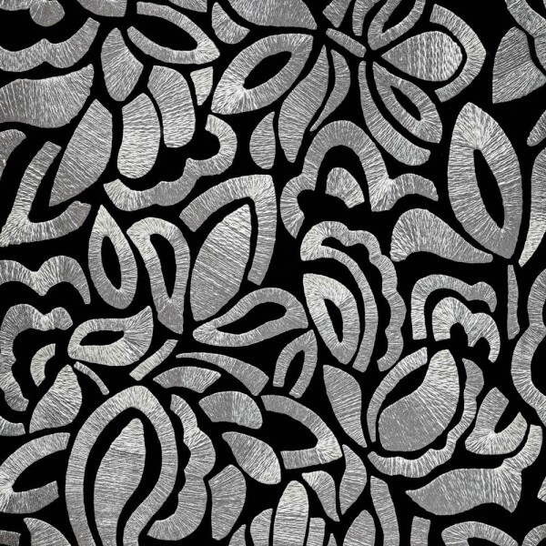 Graphic flowers on a black background gray non-woven wallpaper Pepper Hohenberger 81338-HTM
