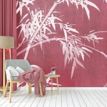 Berry pink mural wallpaper with ink bamboo 18058-HTM GMM Hohenberger