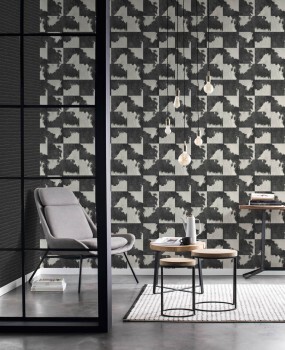 non-woven wallpaper tile look black and gray 247805