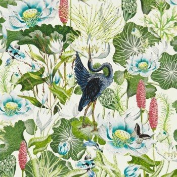 wallpaper tropical plants and animals white W0137-03
