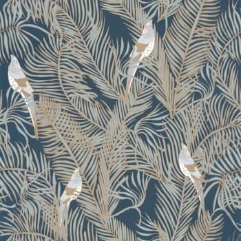 feathers golden and blue non-woven wallpaper Caselio - Dream Garden DGN102256122