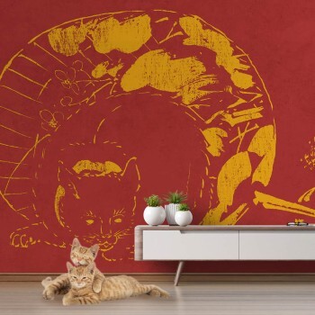 Japanische Katzen Fototapete gelb rot 18051-HTM GMM Hohenberger