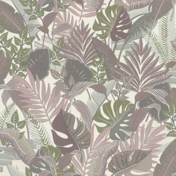 Light gray vinyl wallpaper jungle leaf optics Tropical House Rasch 687859