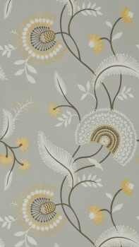 stylized flowers and leaves gray non-woven wallpaper Sanderson Caspian DCPW216770