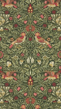 non-woven wallpaper stylized flowers and leaves green MEWW217194