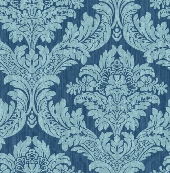 Blue non-woven wallpaper baroque pattern Charleston Rasch Textil 032602
