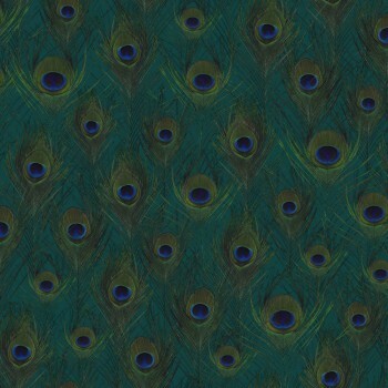 non-woven wallpaper peacock feathers green 347764