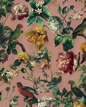 parrot pattern non-woven wallpaper pink Museum Eijffinger 307304