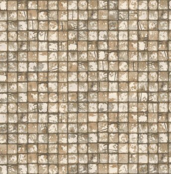 non-woven wallpaper small tiles brown 026757