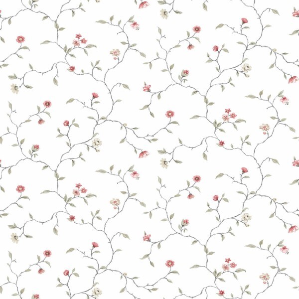 Floral Pattern White and Red Wallpaper Kitchen Recipes Essener G12262