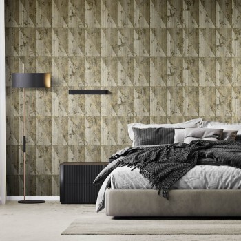 Broken triangles and lines with metallic shine effects brown non-woven wallpaper Divino Hohenberger 65279-HTM