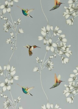 gezeichnete Blüten und Zweige grau Vliestapete Sanderson Harlequin - Colour 1 HTEW112605