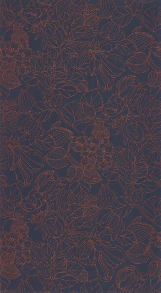 Indigo und rote Tapete Grafisches Blumenmuster Casadeco - 1930 Texdecor MNCT85726526