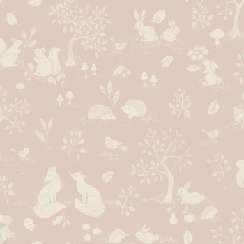 Pale pink wallpaper forest animals Grönhaga Rasch Textil 044127