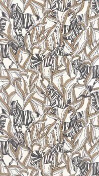 leaves zebra black white non-woven wallpaper Caselio - Moonlight 2 Texdecor MLGT104299988