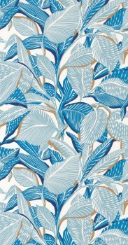 White Blue Natural Summer Leaves Wallpaper Mediterranee Casadeco MEDI87416637