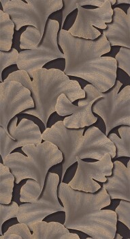 Gold shimmering leaves non-woven wallpaper brown Casadeco - Ginkgo Texdecor GINK86249404