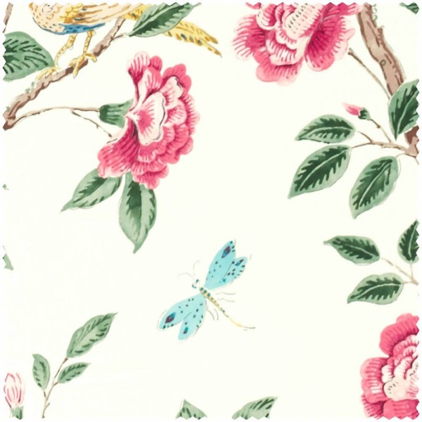 large roses, branches and leaves beige furnishing fabric Sanderson Caspian DCEF226634