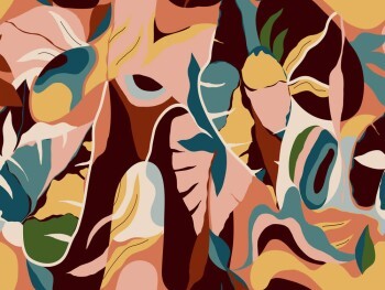 Kunstvolle Blätter Wandbild mehrfarbig Tropical House Rasch 688160