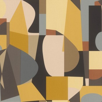 graphic pattern vinyl wallpaper yellow/grey Tropical House Rasch 687705