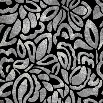 Graphic flowers on a black background gray non-woven wallpaper Pepper Hohenberger 81338-HTM