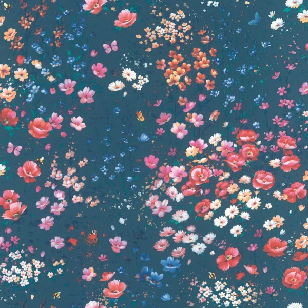 Tapete Wildblumen Kornblumen Mohnblumen blau rosa pink 288376