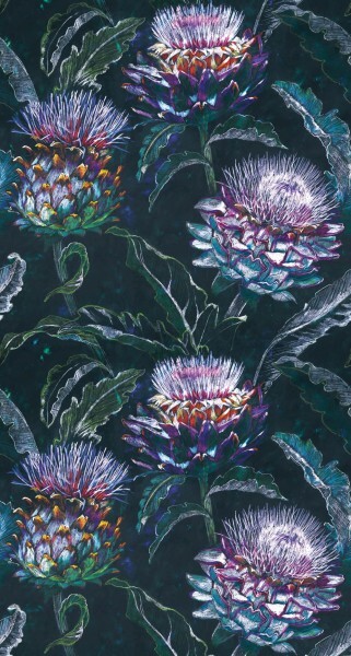 Wüstenblumen Wandbild schwarz und lila Casadeco - Botanica Texdecor BOTA85965719