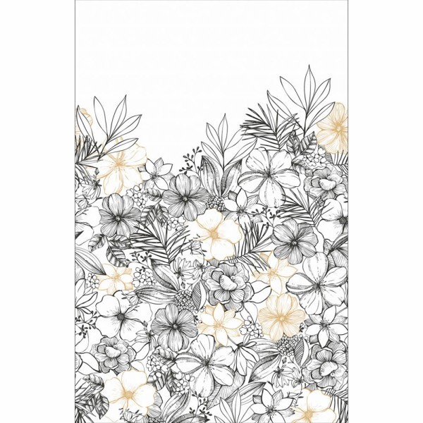 Delicate Flowers Leaves Black White Mural Caselio - Moonlight 2 Texdecor MLGT104160956