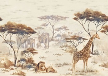 Wandbild Elefanten Giraffe Löwe 4,24 x 3,00 m beige 363661