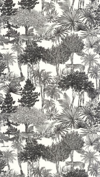 trees leaves wild animals black white non-woven wallpaper Caselio - Moonlight 2 MLGT104280974