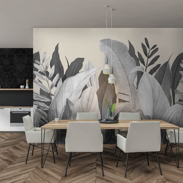 Hohe Blätter Wandbild creme und grau Tropical Hohenberger 18000