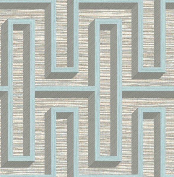 non-woven wallpaper labyrinth motif cream and turquoise 026724