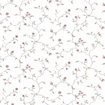 White and Burgundy Floral Vine Wallpaper Kitchen Recipes Essener G12264