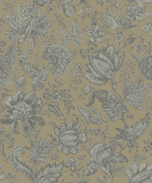 Moosgün und graue Vliestapete wildes Blumenmuster Malibu Rasch Textil 101340