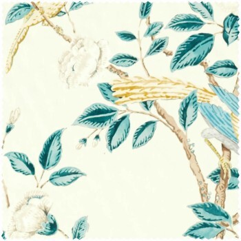 Birds, roses and branches beige furnishing fabric Sanderson Caspian DCEF226632