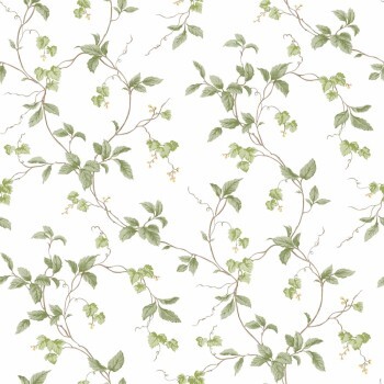 Leaf Motifs White and Green Wallpaper Kitchen Recipes Essener G12265