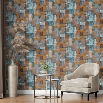 Rusty brown and blue layers of paint non-woven wallpaper rusty brown Divino Hohenberger 65297-HTM
