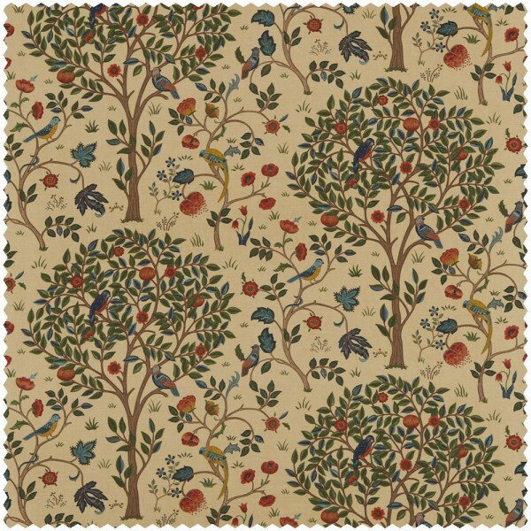Decoration fabric trees, flowers and birds light brown DCMF226697