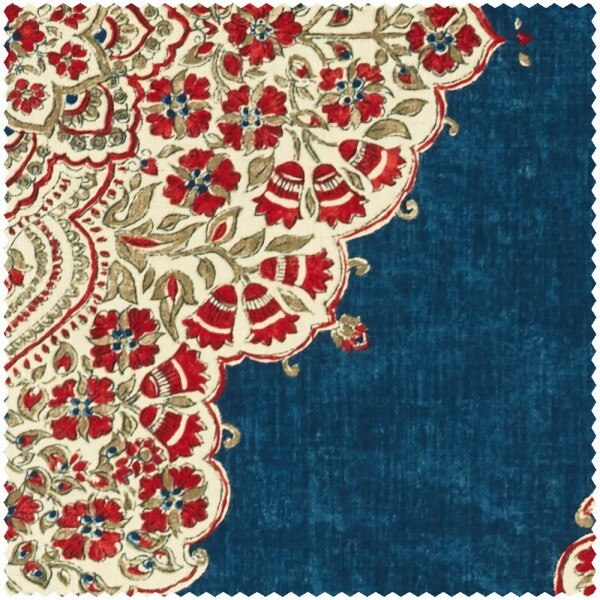 small flowers and graphic shapes blue furnishing fabric Sanderson Caspian DCEF226652