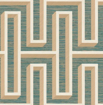 Wallpaper wooden strip motif green and beige 026723