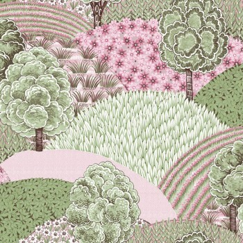 Landscape green and pink non-woven wallpaper Blooming Garden Rasch Textil 084026