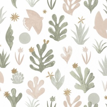 Painted succulent wallpaper beige olive green Caselio - Imagination IMG102177012
