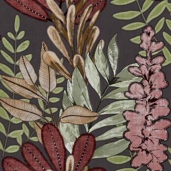 Florales Muster Grün und rosa Vinyltapete Materika Rasch Textil 227012
