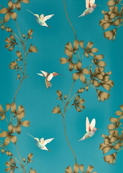 Colorful Hummingbirds Turquoise Wallpaper Sanderson Harlequin - Color 1 HTEW112604