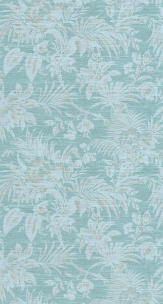 Turquoise non-woven wallpaper large fern leaves flowers Casadeco - Five O'Clock FOCL85786323