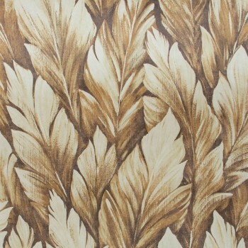 Mustard yellow non-woven wallpaper leaves Tropical Hohenberger 26711