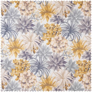 Flower pattern furnishing fabric white yellow and gray Casadeco - Botanica Texdecor BOTA86111457